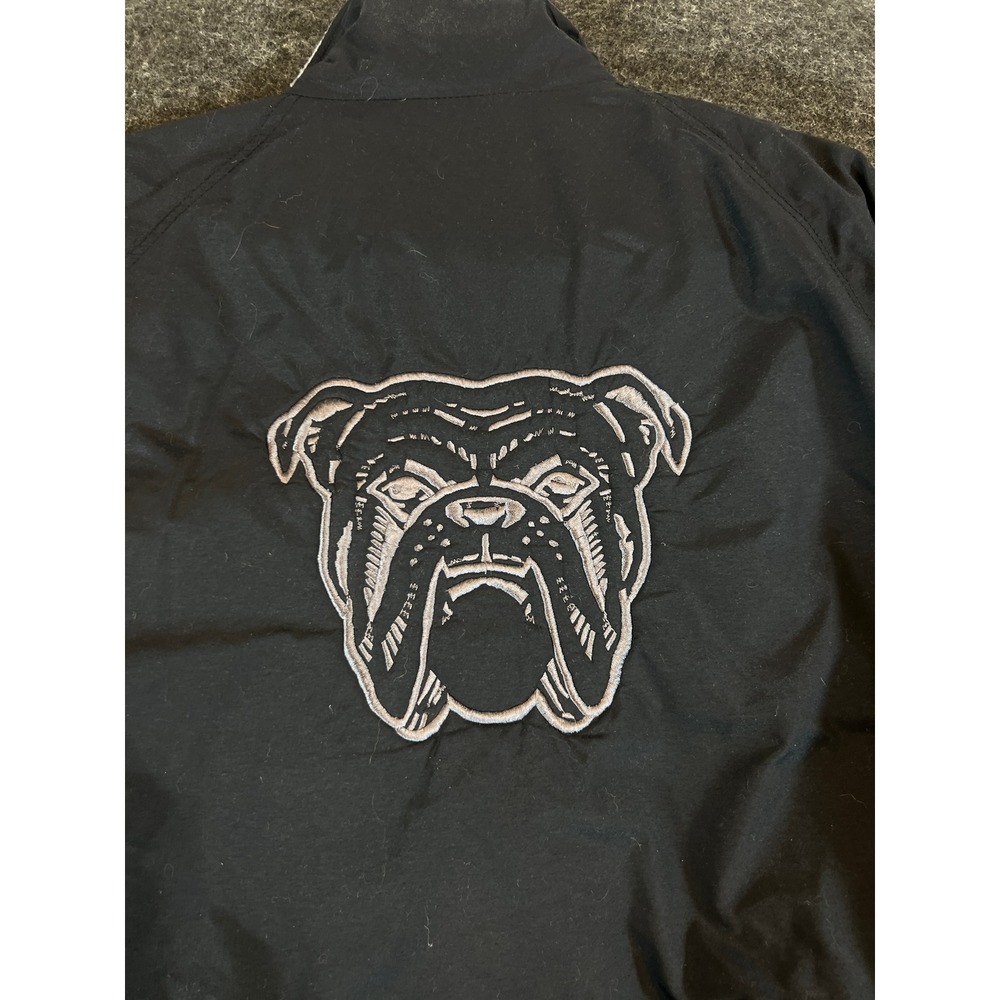 Vintage 90s Red Dog Bulldog Bomber Jacket Black Fleece Lined Mens Large Alcohol